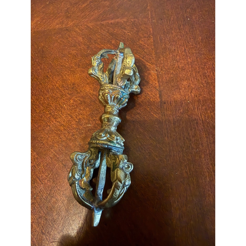 Vintage Tibetan Buddhist Vajra Dorje Ritual Brass Thunderbolt Scepter